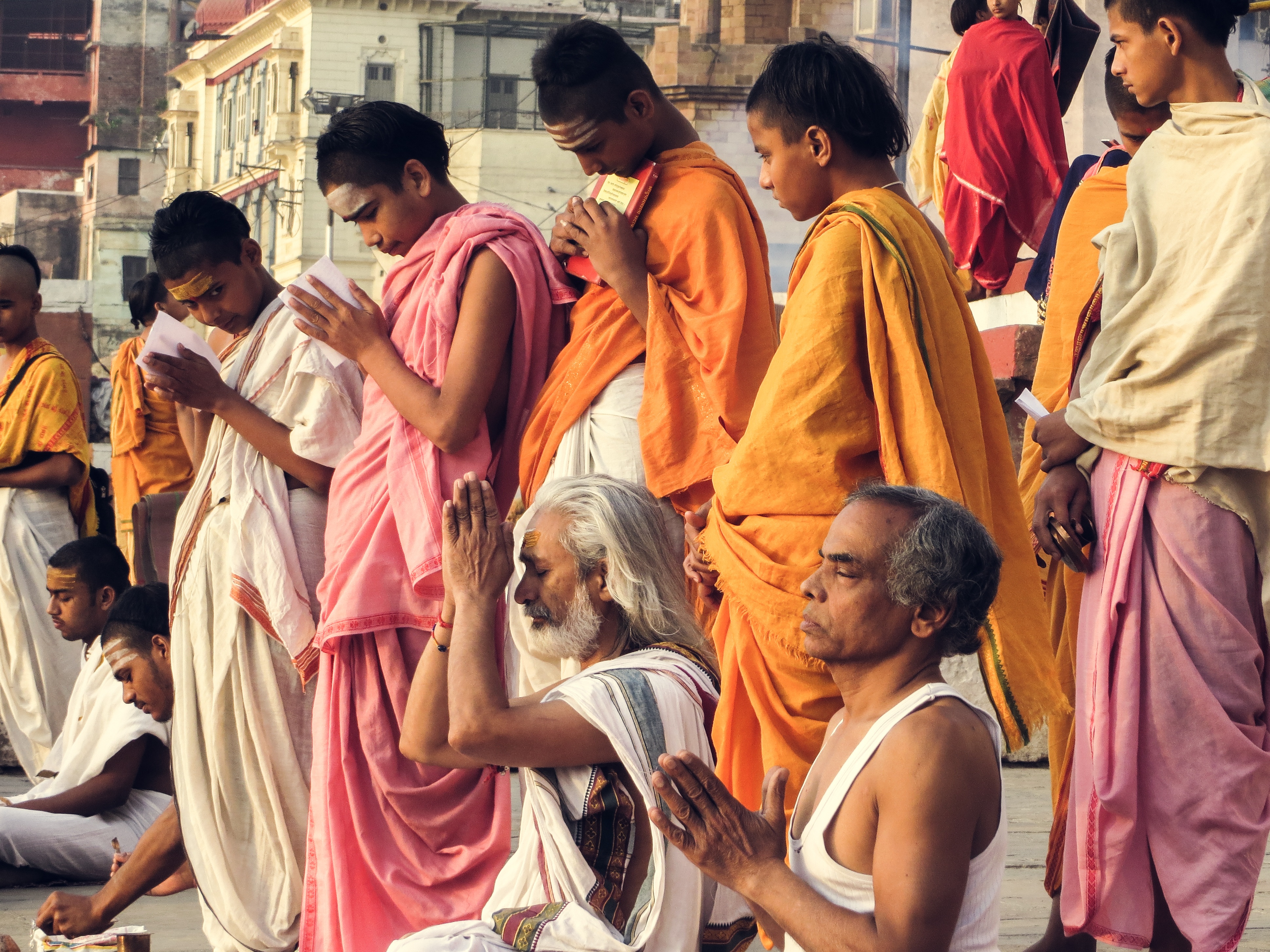morning rituals on Ganges in varanasi